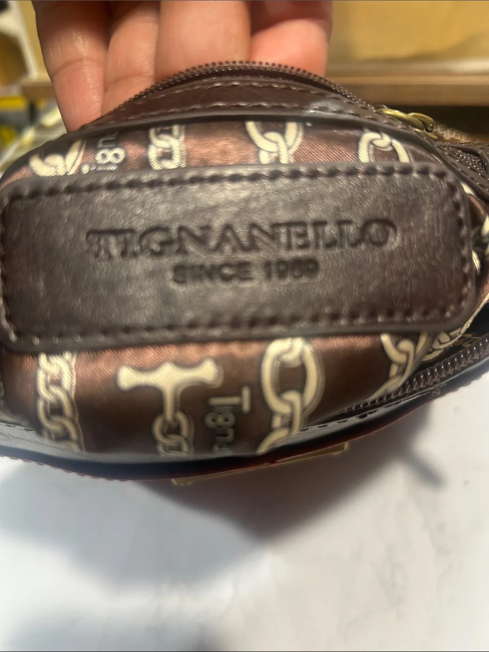 Tignanello Red and Brown Leather Crossbody Bag